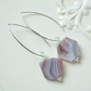 Long Agate Earrings in Sterling Silver - Hand Made in Canada